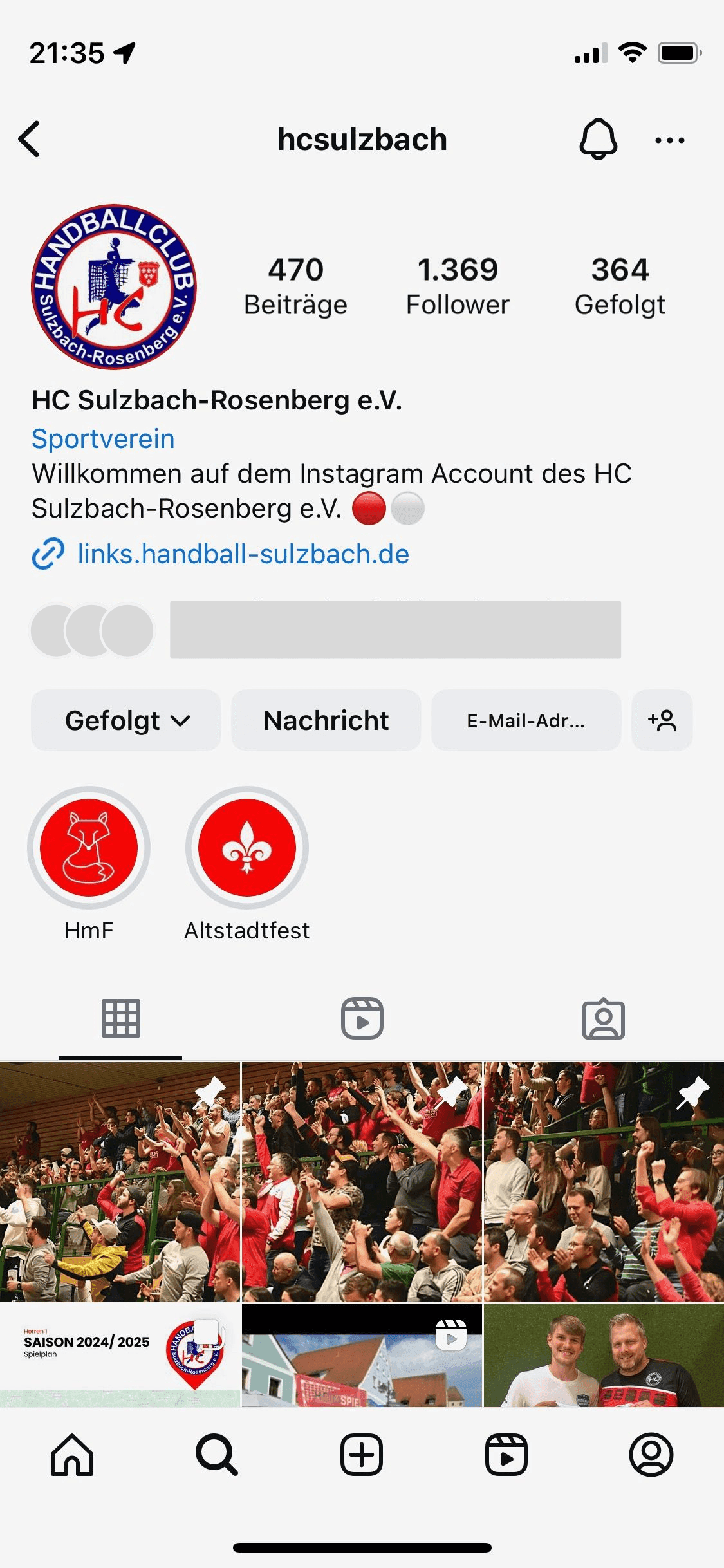 Instagram des HC Sulzbach-Rosenberg